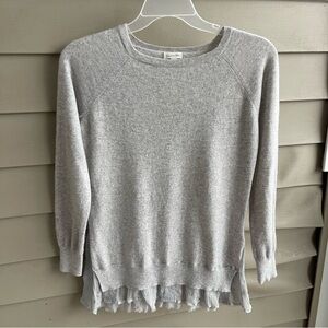 Garnet Hill Womens 100% Cashmere Sweater Size M Grey Ruffle Trim Luxe Coquette